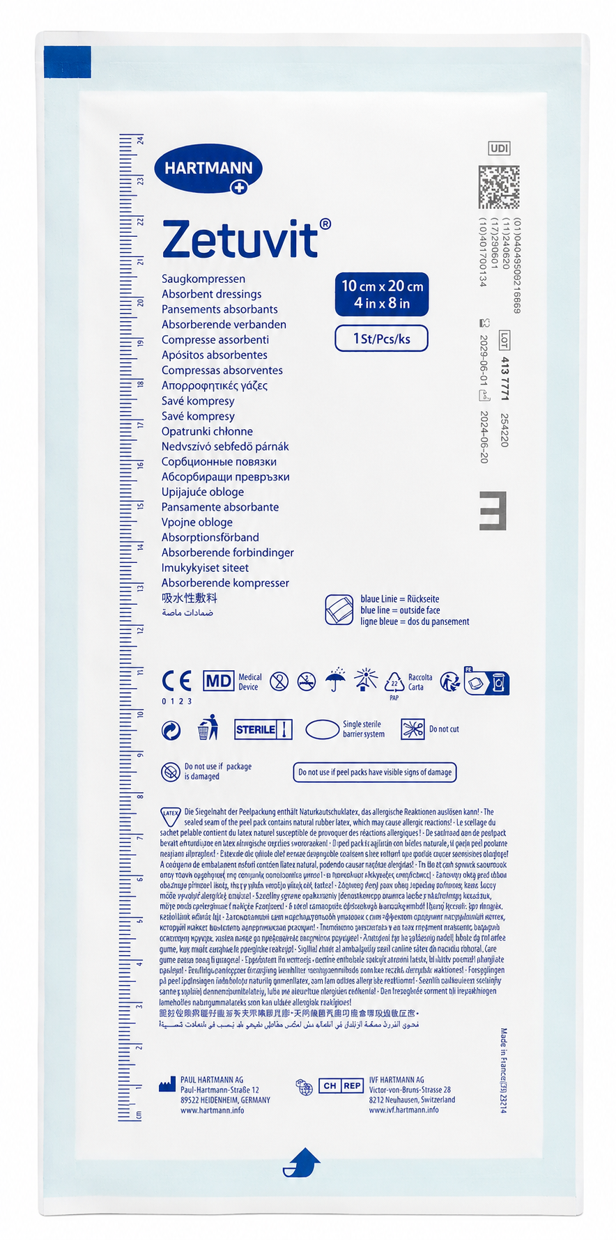 Zetuvit E Sterile 10x20cm Box of 25 | Absorbent Wound Dressings