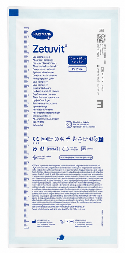Zetuvit E Sterile 10x20cm Box of 25 | Absorbent Wound Dressings