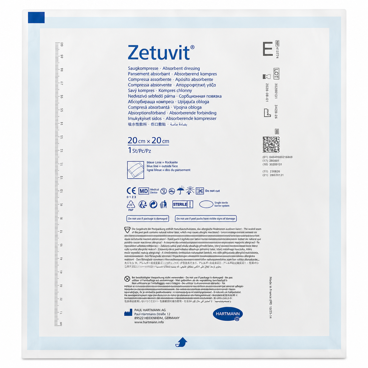 Zetuvit E Sterile 20x20cm Box of 15 | Absorbent Wound Dressings