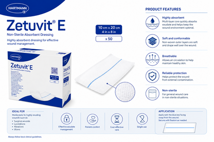 Zetuvit E Non Sterile 10x20cm Box of 50 | Absorbent Dressing Pads