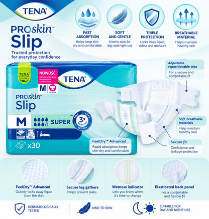 TENA Slip Super – Medium – Pack of 30 Incontinence Pads