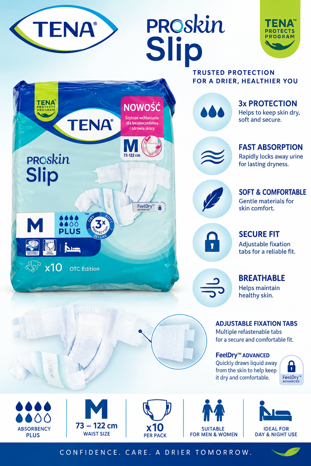 TENA Slip ProSkin Plus Medium – Pack of 30 Incontinence Briefs