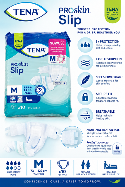 TENA Slip ProSkin Plus Medium – Pack of 30 Incontinence Briefs