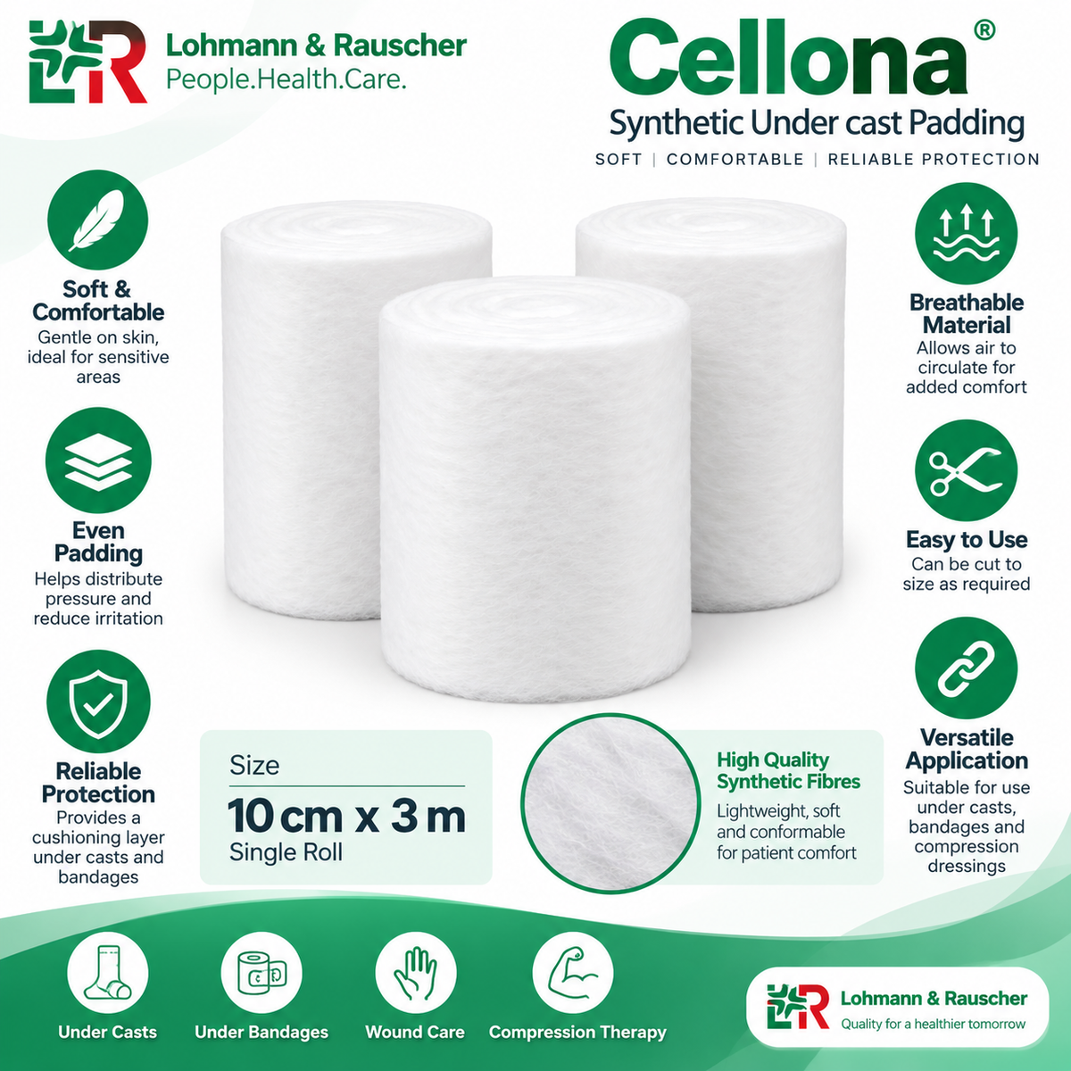 Cellona Synthetic Padding 10cm x 3m Pack of 3 Bandage Rolls