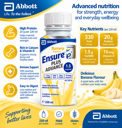 Ensure Plus Advance – Banana Flavour – 220ml – Full Case of 24 Bottles