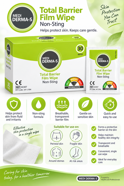 Medi Derma-S Total Barrier Film Wipes Box of 30 | Skin Protection Wipes