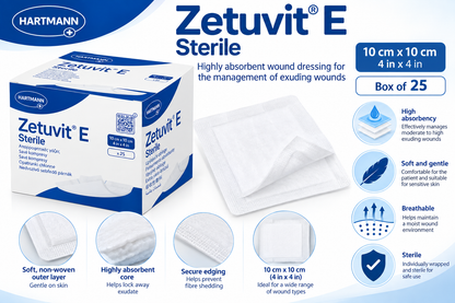 Zetuvit E Sterile 10x10cm Box of 25 | Absorbent Wound Dressings