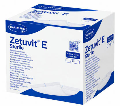 Zetuvit E Sterile 10x20cm Box of 25 | Absorbent Wound Dressings