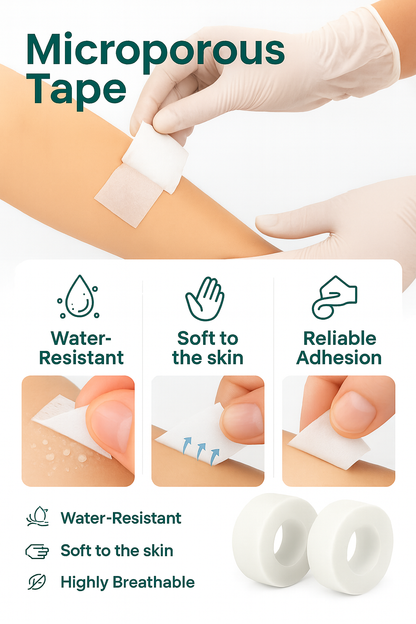 Microporous Surgical Tape 2.5cm x 9.14m |4 Rolls Hypoallergic Surgical Tape | Medical Tape for Skin, Dressings and Face | First Aid Tape Suitable for Sensitive Skin