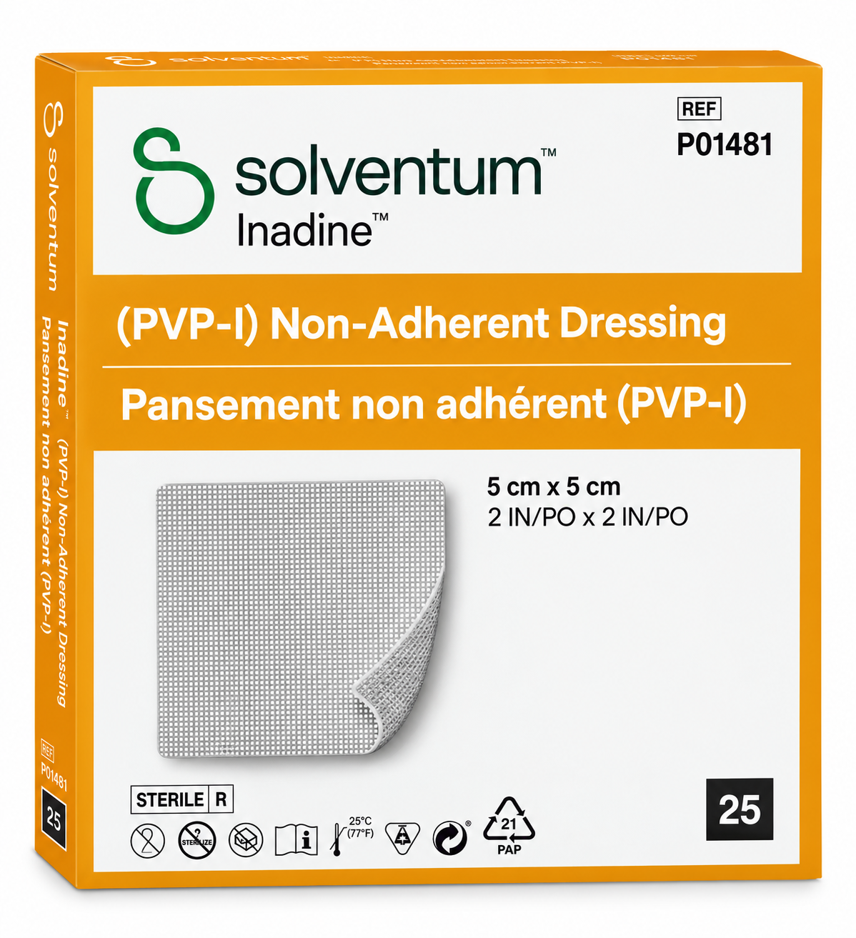 Inadine 5x5cm Box of 25 | PVP-I Non Adherent Wound Dressings Sterile