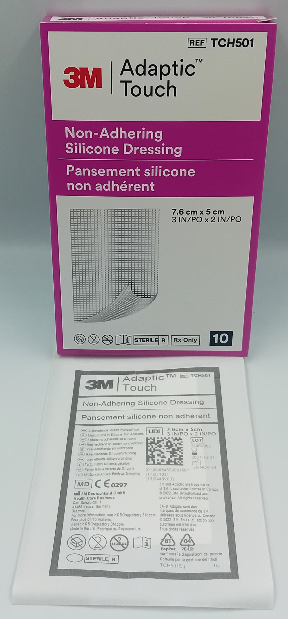 Adaptic Touch Silicone Non-Adhesive Dressings 7.6cm x 5cm - Pack of 10