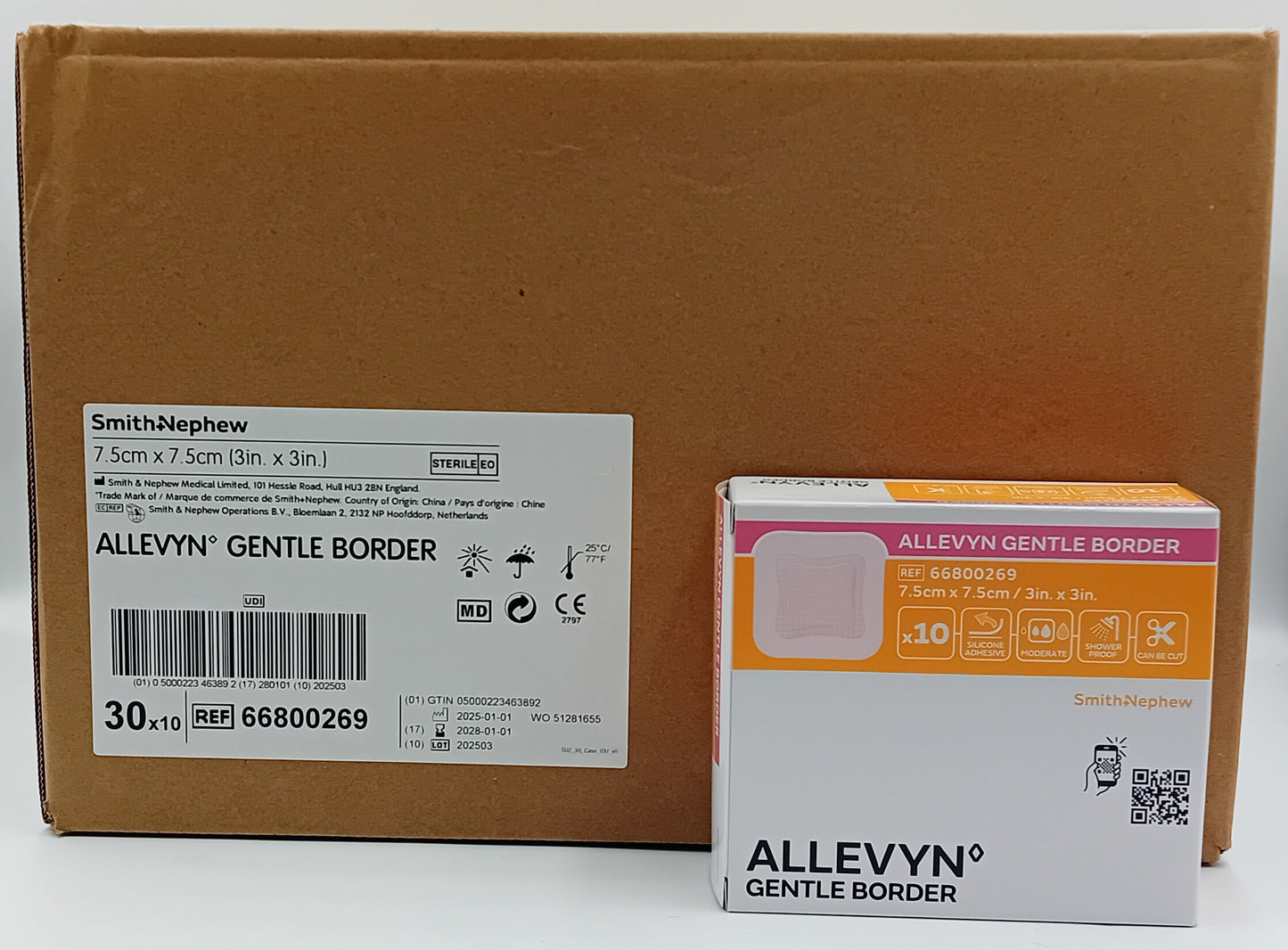 Allevyn Gentle Border Foam Dressing 7.5cm x 7.5cm – Box of 10 (Case of 30 Boxes / 300 Dressings)