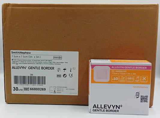 Allevyn Gentle Border Foam Dressing 7.5cm x 7.5cm – Box of 10 (Case of 30 Boxes / 300 Dressings)