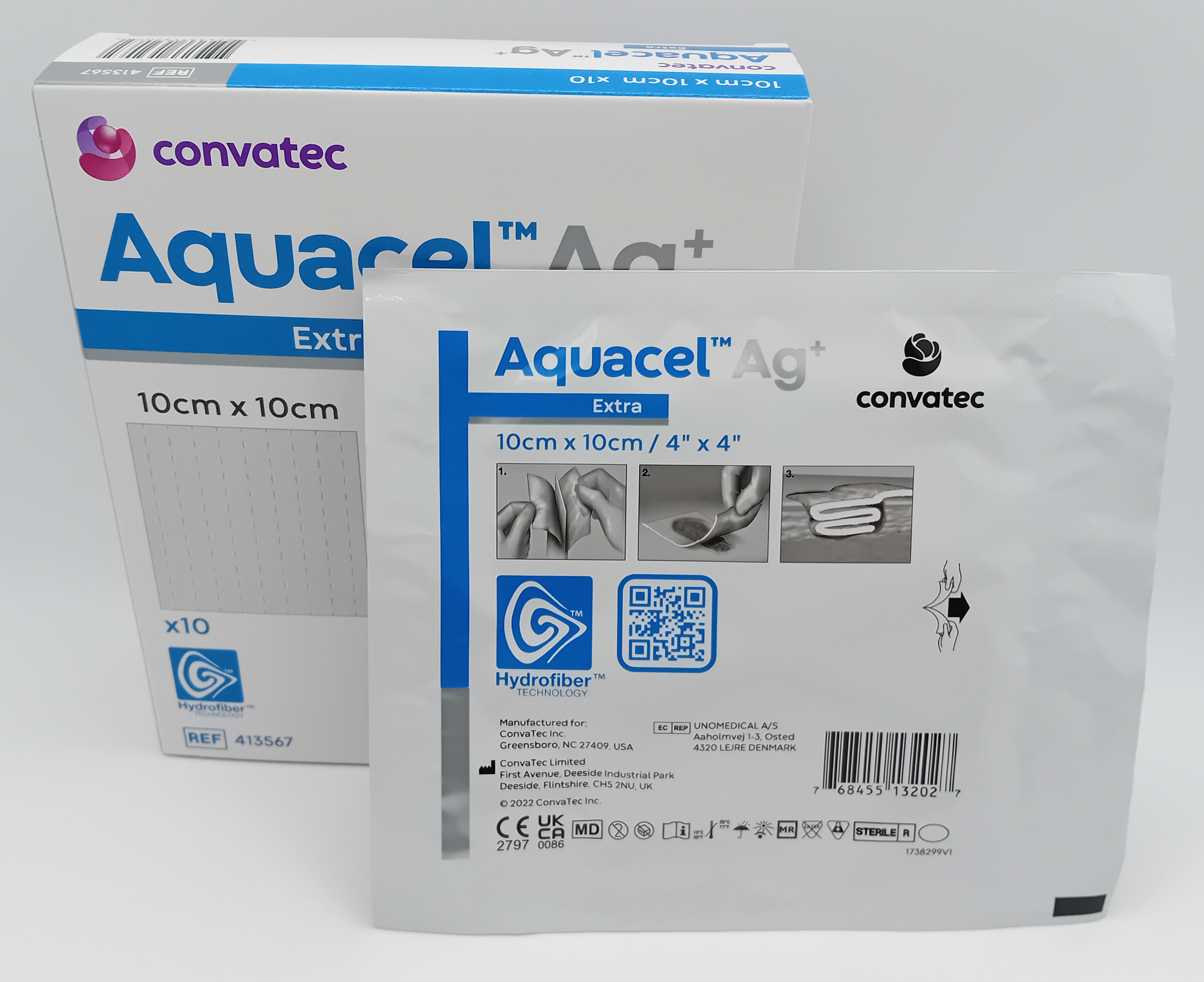 Aquacel AG+ Extra 10cm x 10cm - Box of 10 - Antimicrobial Wound Dressi ...