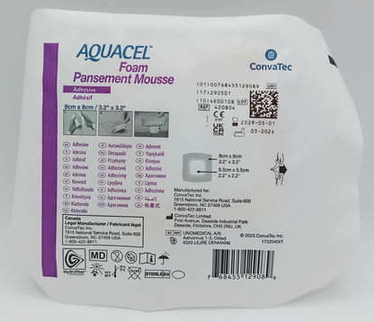 Aquacel Foam Adhesive 8cm x 8cm - Box of 10 - Sterile Wound Dressings