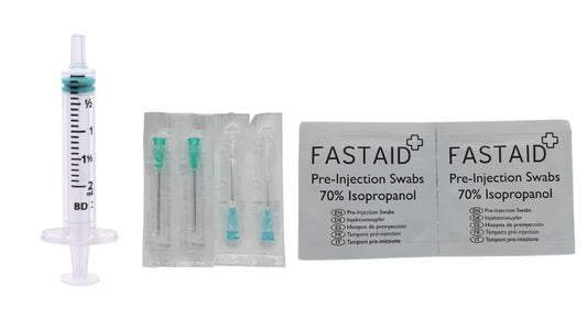 20-Pack – BD 2ml Syringes with 23G Blue & 21G Green Microlances + Swabs (Sterile)