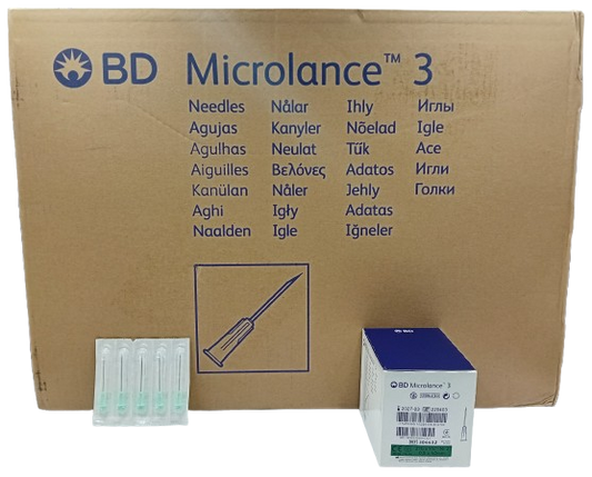 BD Microlance 3 Hypodermic Needles – 40mm (1½") – 21G Green – Pack of 100 – Case of 50