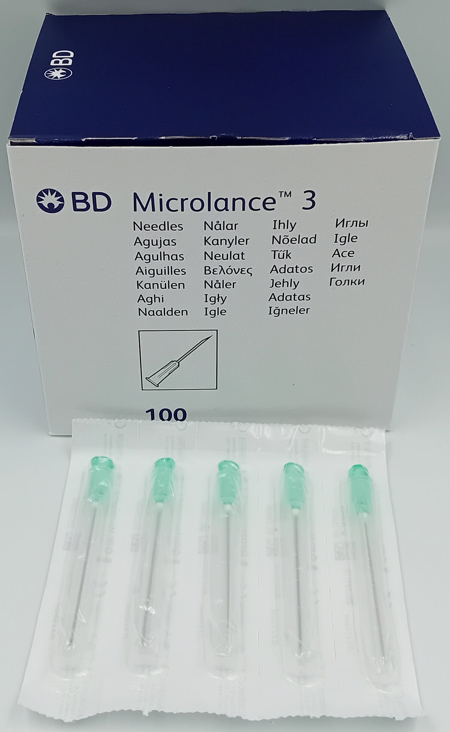 BD Microlance 3 Needles – 21G x 2" (0.8mm x 50mm) – Green – Box of 100