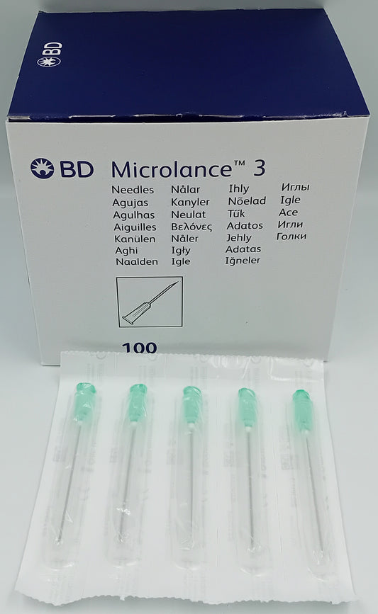BD Microlance 3 Needles – 21G x 2" (0.8mm x 50mm) – Green – Box of 100