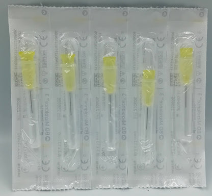 BD Microlance Needles – 30G x ½" (0.3mm x 13mm) – Yellow – Box of 100