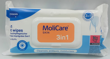 MoliCare Skin 3-in-1 Cleansing Wet Wipes Pack of 50 | Gentle Care
