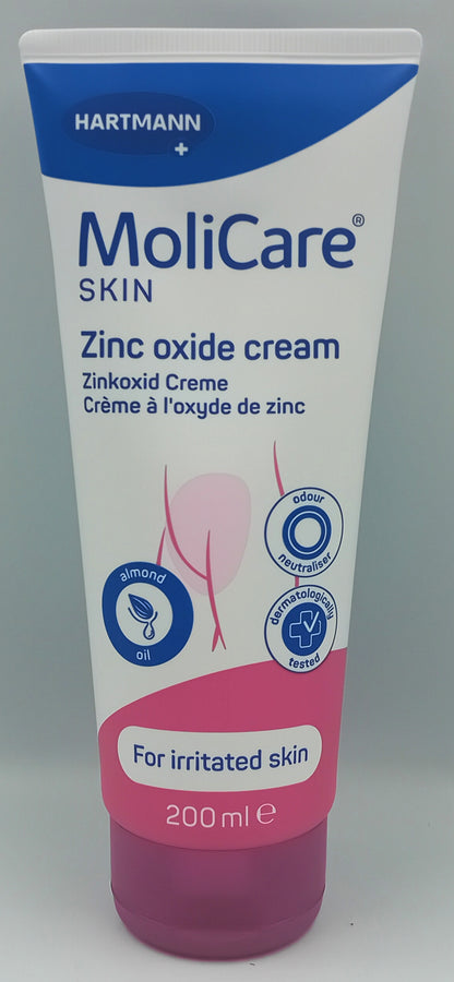 MoliCare Skin Zinc Oxide Cream 200ml | Protective Barrier, Soothing Care