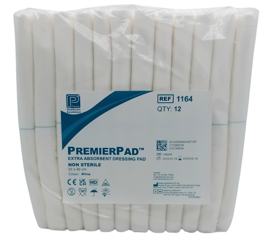 Premier Non-Sterile Dressing Pads 20cm x 40cm - Pack of 12 - Highly Absorbent Wound Care