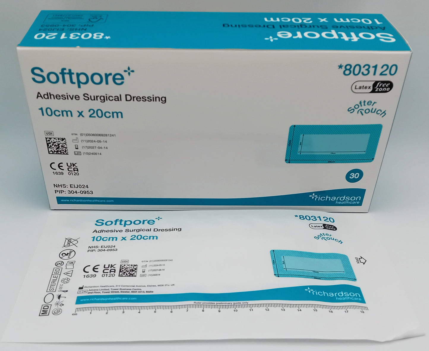 Softpore Adhesive Surgical Dressing 10cm x 20cm - Pack of 10 | Soft and Breathable Wound Care for Post-Operative and Minor Wounds
