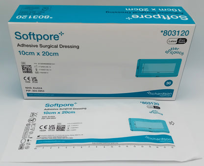 Softpore Adhesive Surgical Dressing 10cm x 20cm - Pack of 10 | Soft and Breathable Wound Care for Post-Operative and Minor Wounds