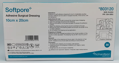 Softpore Adhesive Surgical Dressing 10cm x 20cm - Pack of 10 | Soft and Breathable Wound Care for Post-Operative and Minor Wounds