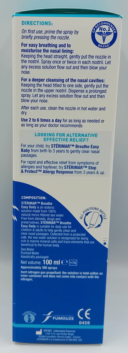 Sterimar Breathe Easy Daily Nasal Spray 100ml – Natural Congestion Relief