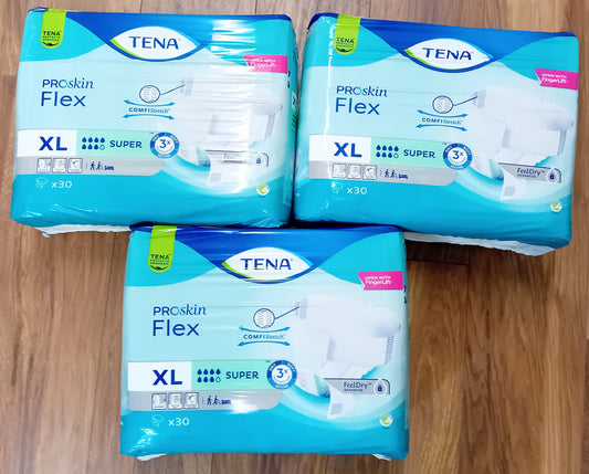 TENA Flex ProSkin Super XL – Case of 3 Packs (90 Total Incontinence Briefs)