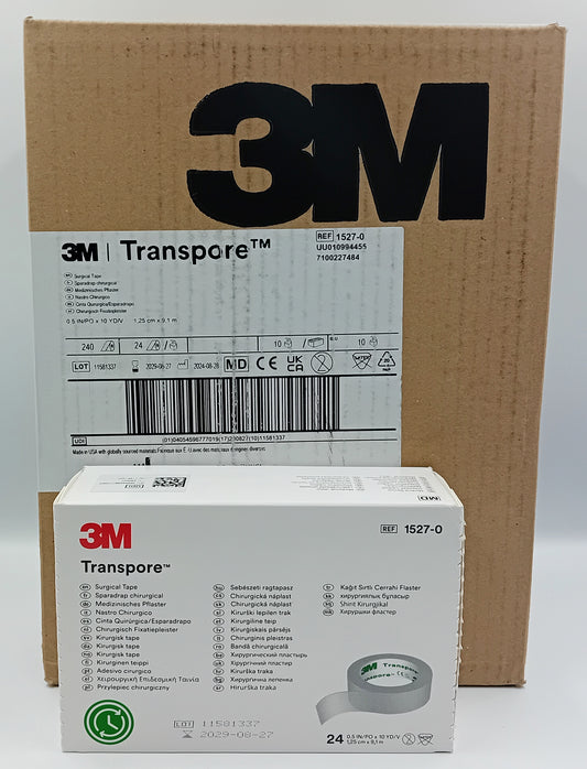 Transpore Surgical Tape – 1.25cm x 9.14m – Box of 24 – Case of 10